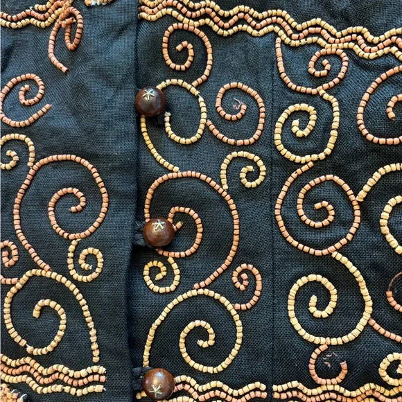 Todd Oldham vintage Black Jacket with brown Beaded Swirls medium collectable - Picture 2 of 16